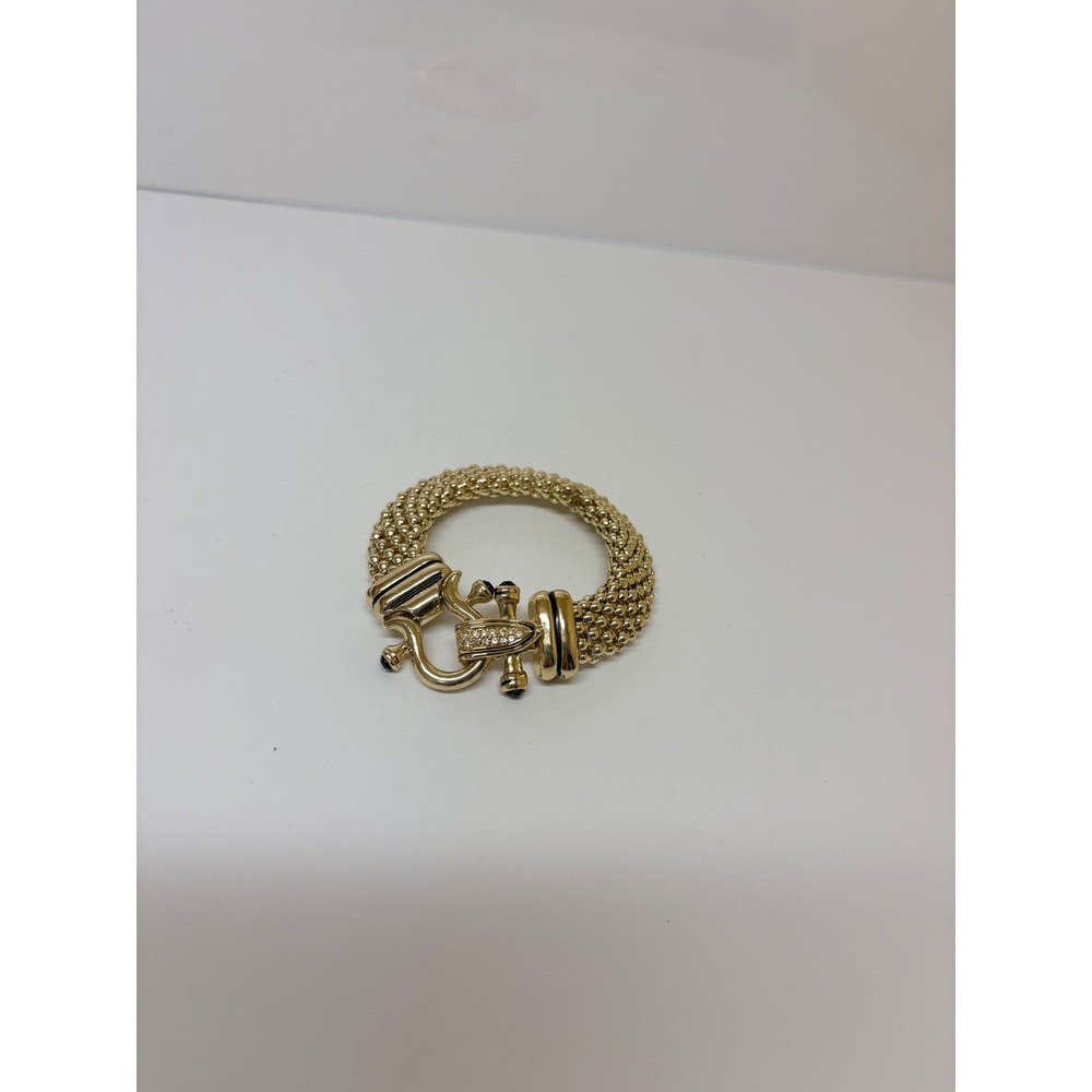 Gold Tone Mesh Popcorn Chain Bracelet Magnetic Equestrian Toggle Pave Crystal